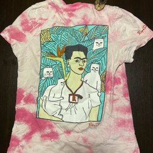 Rip n dip pink and white tie dye frida cat shirt